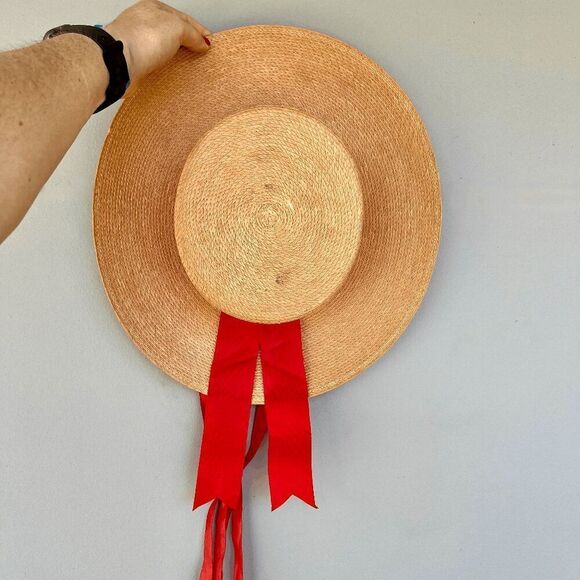 VTG Straw Boater Hat Red Ribbon 50s 60s Derby Garden Party Italian Made main image 8